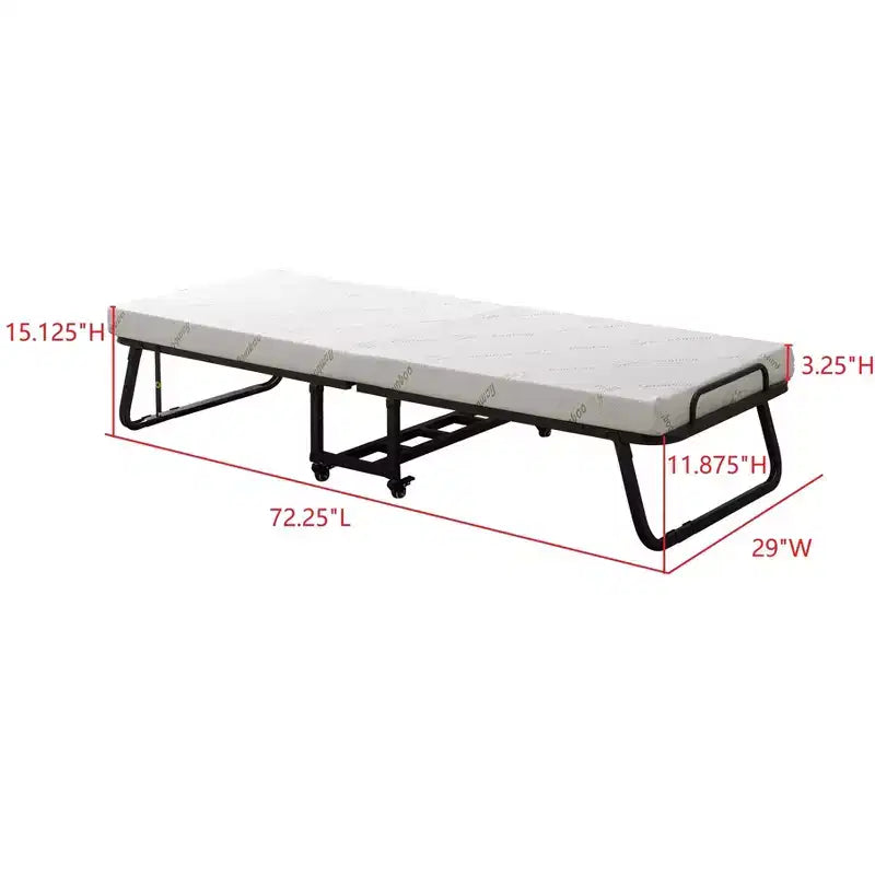 Letto Pieghevole - Struttura in Metallo Portatile con Materasso in Schiuma per Camera Ospiti