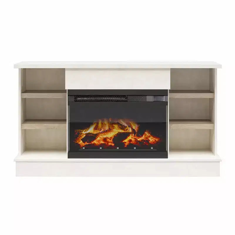 Oslo Fireplace Console for 65 TVs, Plaster and Blonde Oak