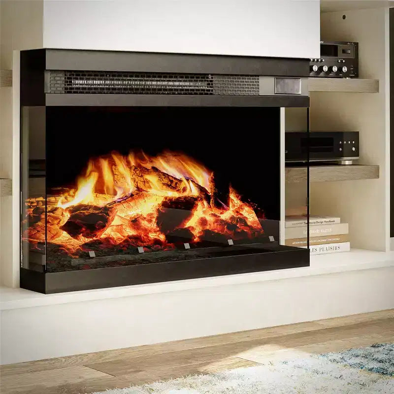 Consolle per camino per TV da 65" - Intonaco e rovere chiaro