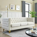 Velvet Sofa for Living Room,Buttons Tufted Square Arm Couch, Modern Couch Upholstered Button and Metal Legs, Sofa Couch for Bedroom