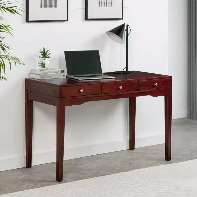 Scrivania in legno massello per libreria/ufficio domestico con 3 cassetti, ciliegio