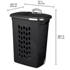Cesto portabiancheria Ultra, Contenitore in plastica per vestiti con ruote, manico retrattile a presa sicura, bordo rinforzato e coperchio ribaltabile, nero, confezione da 18