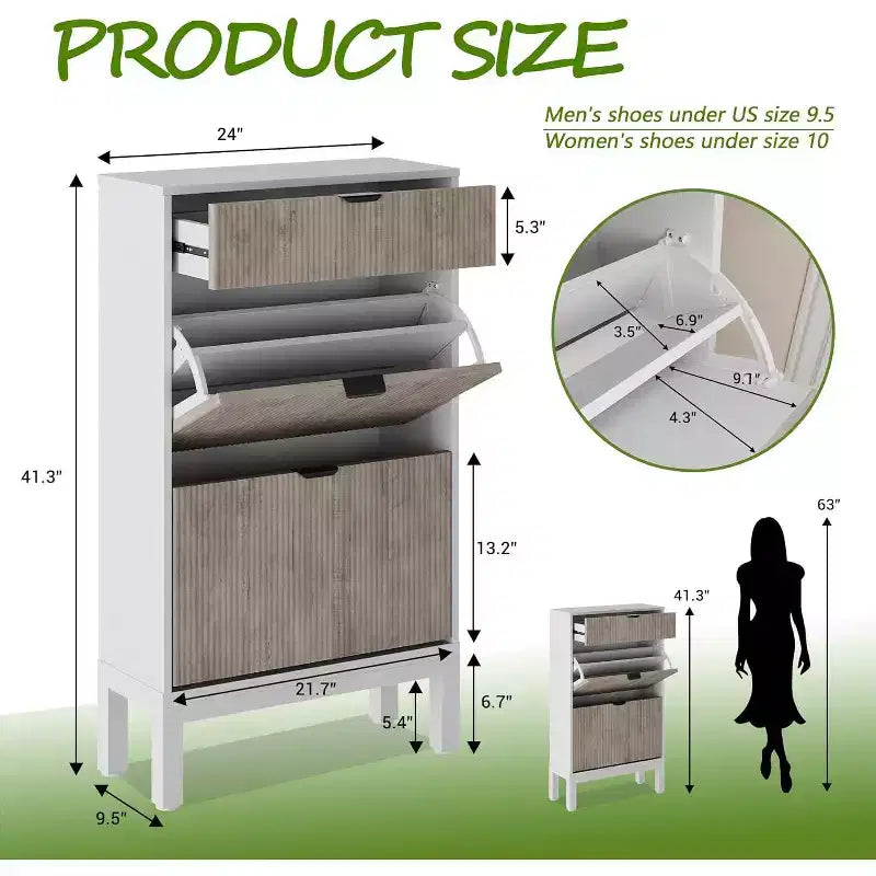 Scarpiera a cassetti a ribalta con design a coste, organizer sottile per scarpe in stile rustico, scarpiera nascosta autoportante per ingresso o corridoio