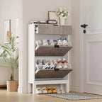 Scarpiera a cassetti a ribalta con design a coste, organizer sottile per scarpe in stile rustico, scarpiera nascosta autoportante per ingresso o corridoio