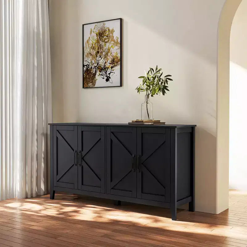 Madia credenza da 150 cm con contenitore, mobile contenitore vintage con 4 ante, armadietto da caffè in stile rustico per cucina, corridoio, ingresso