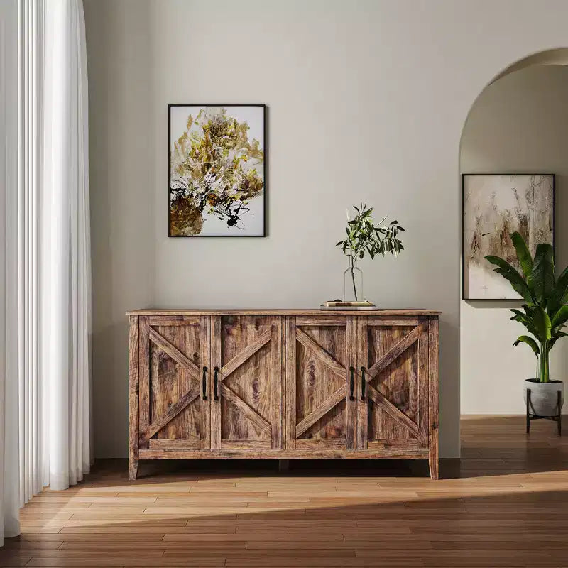 Madia credenza da 150 cm con contenitore, mobile contenitore vintage con 4 ante, armadietto da caffè in stile rustico per cucina, corridoio, ingresso