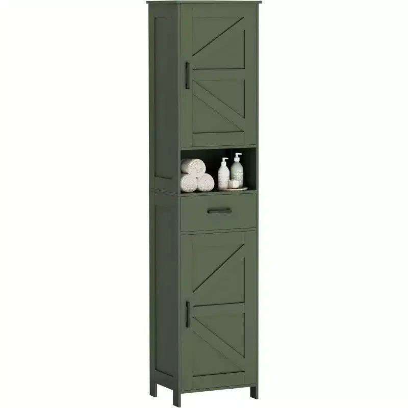 Mobile da bagno alto 170 cm con 2 ante scorrevoli e 1 cassetto, mobiletto stretto, ripiani regolabili, mobiletto a pavimento per bagno