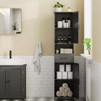 Mobile da bagno alto 170 cm con 2 ante scorrevoli e 1 cassetto, mobiletto stretto, ripiani regolabili, mobiletto a pavimento per bagno