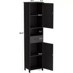 Mobile da bagno alto 170 cm con 2 ante scorrevoli e 1 cassetto, mobiletto stretto, ripiani regolabili, mobiletto a pavimento per bagno