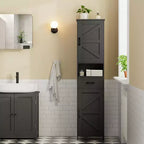 Mobile da bagno alto 170 cm con 2 ante scorrevoli e 1 cassetto, mobiletto stretto, ripiani regolabili, mobiletto a pavimento per bagno