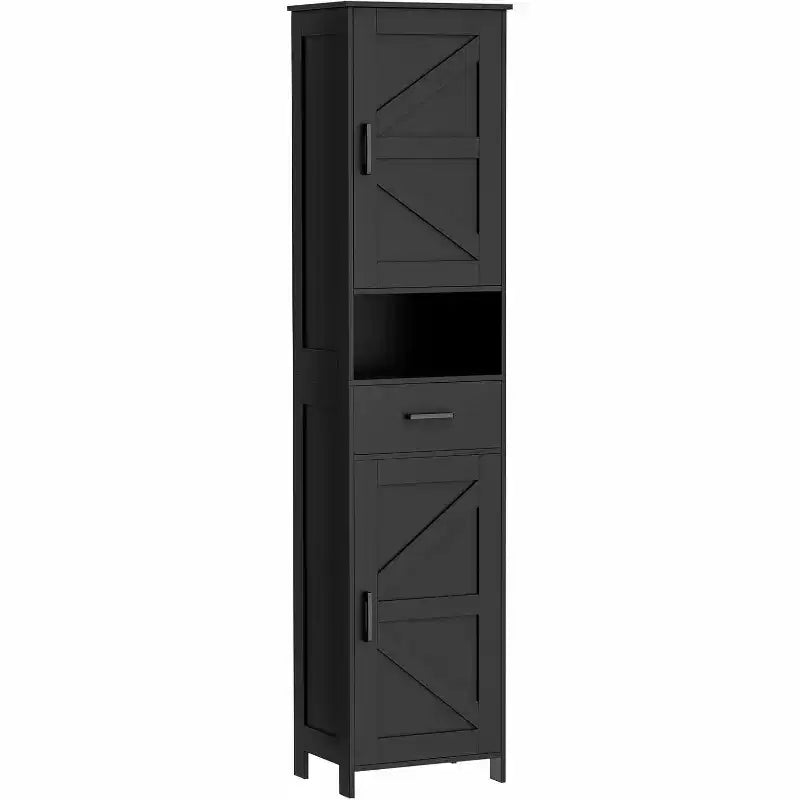 Mobile da bagno alto 170 cm con 2 ante scorrevoli e 1 cassetto, mobiletto stretto, ripiani regolabili, mobiletto a pavimento per bagno