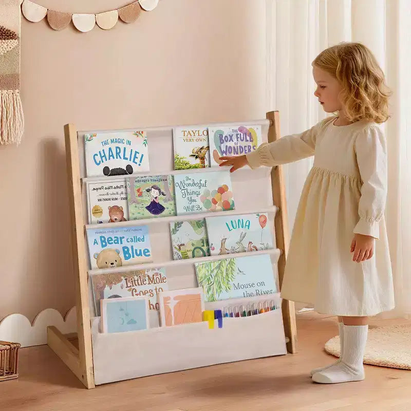 Scaffale/Libreria per Bambini a 4 o 5 Ripiani – Legno Massello, Libreria Compatta, Scaffali Aperti
