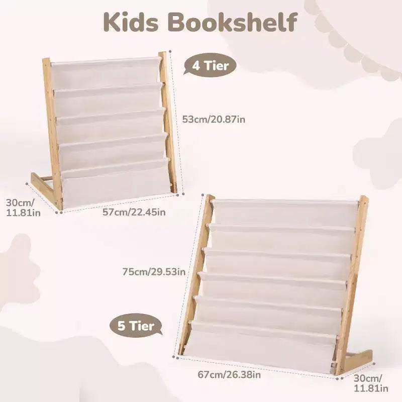Scaffale/Libreria per Bambini a 4 o 5 Ripiani – Legno Massello, Libreria Compatta, Scaffali Aperti