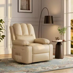 22'' Recliner Chair for Adults, Manual Recliner with 1.5X Sponge Filling, PU Leather Single Sofa with Cup Holders and Side Pockets, Vintage Leather