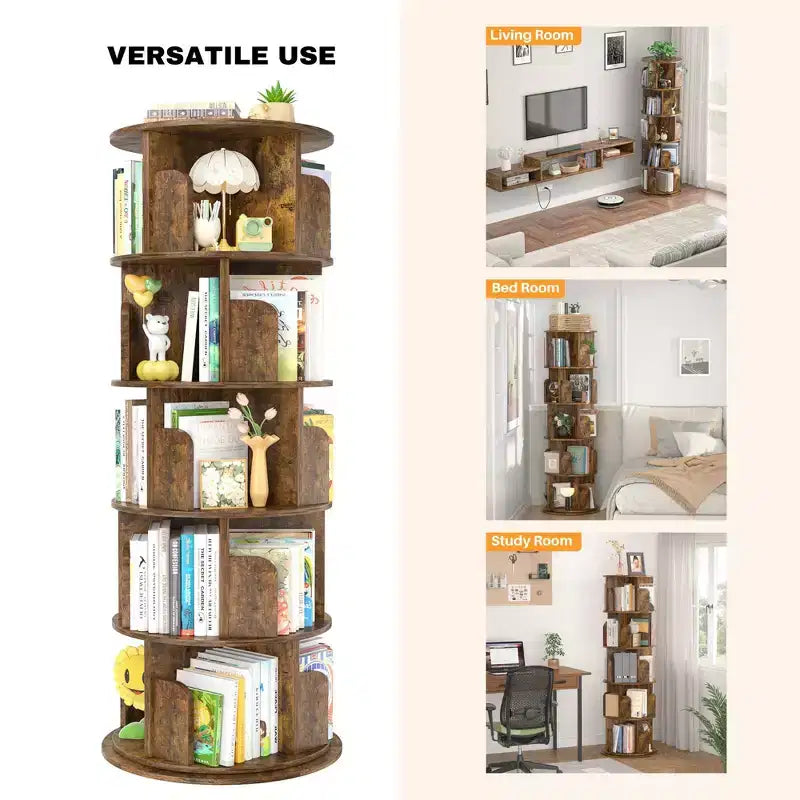 Libreria Girevole, Scaffale ad Angolo a 360° per Piccoli Spazi - Marrone