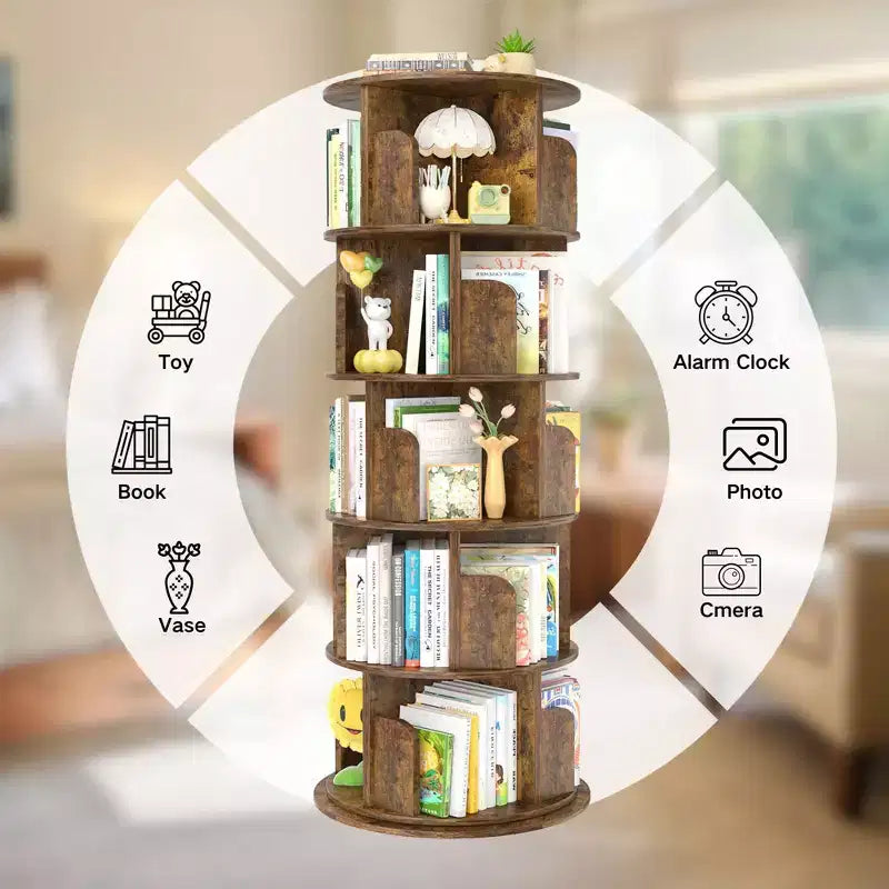 Libreria Girevole, Scaffale ad Angolo a 360° per Piccoli Spazi - Marrone