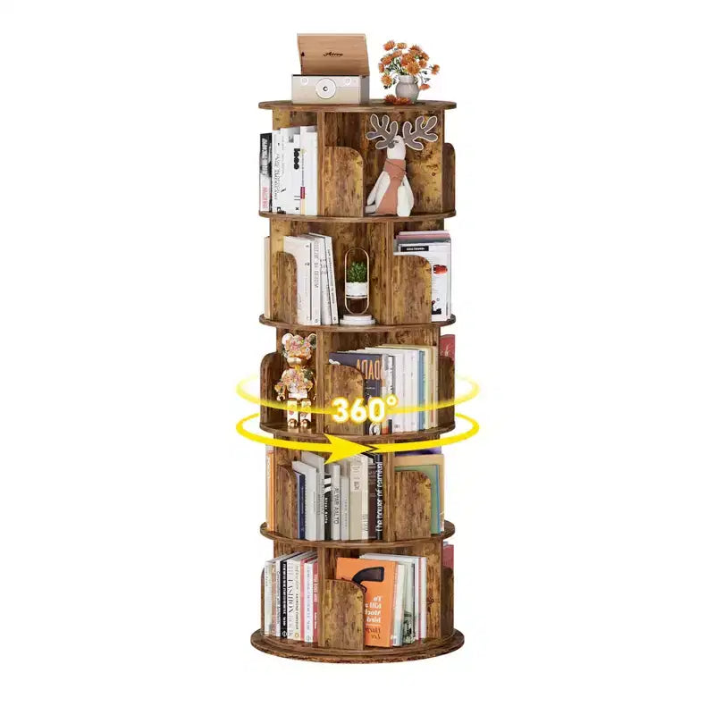 Libreria Girevole, Scaffale ad Angolo a 360° per Piccoli Spazi - Marrone