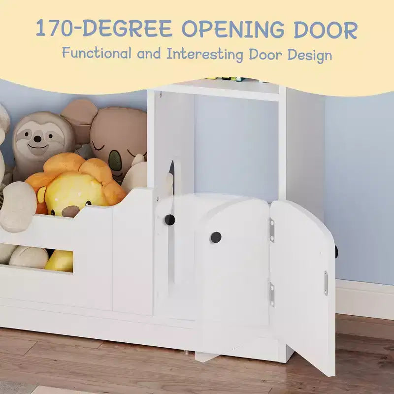 Libreria per bambini a 2 ripiani e organizer per giocattoli con luce a sensore di movimento, scaffale in legno per sale giochi, aule e camerette per bambini