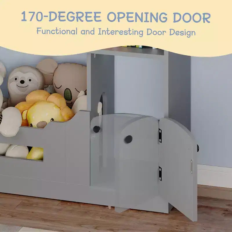 Libreria per bambini a 2 ripiani e organizer per giocattoli con luce a sensore di movimento, scaffale in legno per sale giochi, aule e camerette per bambini