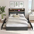 Zevemomo Full Bed Frame with 4 Storage Drawers, Full Size Upholstered Bed Frame with Headboard, LED,Sturdy Metal Slat Support, No Noise, Dark Gray