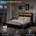 Struttura Letto Matrimoniale con 4 Cassetti Contenitore, Struttura Letto Imbottita Matrimoniale con Testiera, LED, Robusto Supporto a Doghe in Metallo, Nessun Rumore, Grigio Scuro
