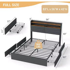 Struttura Letto Matrimoniale con 4 Cassetti Contenitore, Struttura Letto Imbottita Matrimoniale con Testiera, LED, Robusto Supporto a Doghe in Metallo, Nessun Rumore, Grigio Scuro