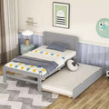 Acekool Modern Twin Platform Bed Frame with Trundle, Twin Over Full Bunk, Guardrail & Ladder, Wood Slats, No Box Spring, Gray