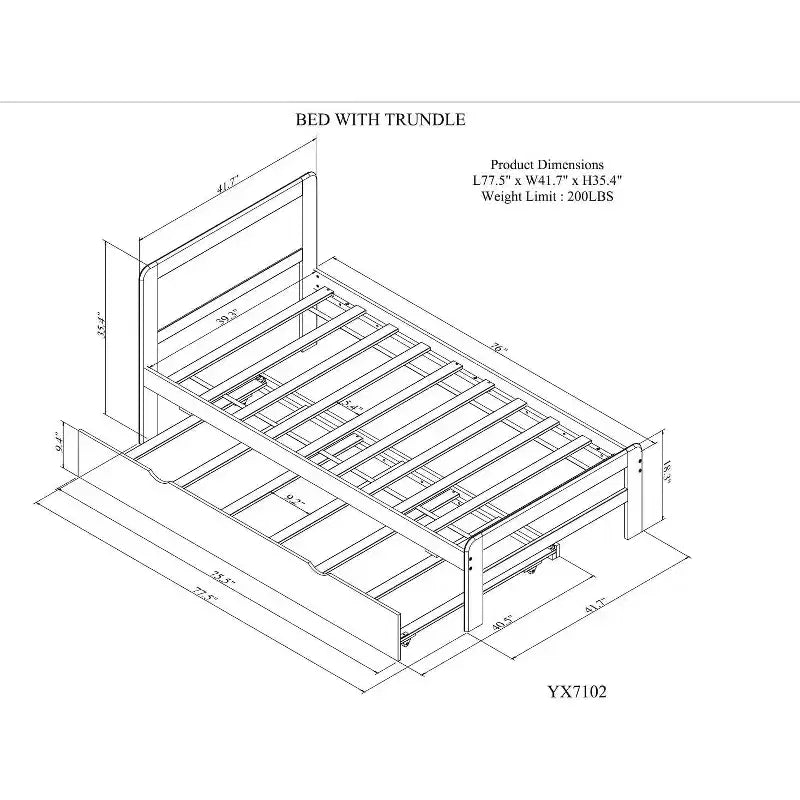 Modern Twin Platform Bed Frame con Trundle, a Castelli Singolo su Piazza, con Sponda e Scaletta, Doghe in Legno, Senza Rete a Molle, Grigio