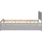 Modern Twin Platform Bed Frame con Trundle, a Castelli Singolo su Piazza, con Sponda e Scaletta, Doghe in Legno, Senza Rete a Molle, Grigio