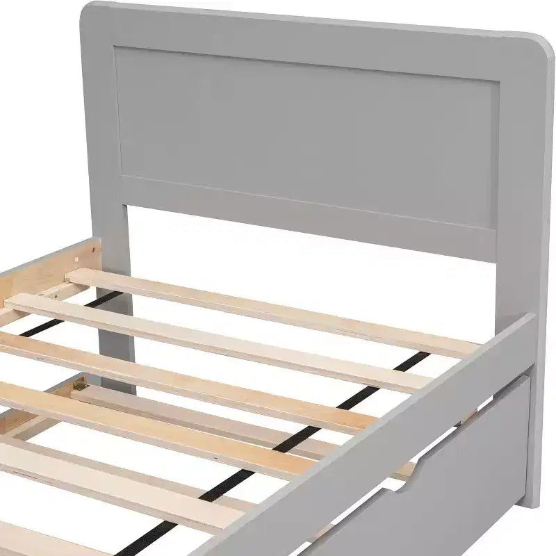 Modern Twin Platform Bed Frame con Trundle, a Castelli Singolo su Piazza, con Sponda e Scaletta, Doghe in Legno, Senza Rete a Molle, Grigio