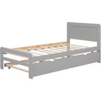 Modern Twin Platform Bed Frame con Trundle, a Castelli Singolo su Piazza, con Sponda e Scaletta, Doghe in Legno, Senza Rete a Molle, Grigio