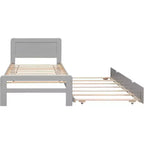 Modern Twin Platform Bed Frame con Trundle, a Castelli Singolo su Piazza, con Sponda e Scaletta, Doghe in Legno, Senza Rete a Molle, Grigio
