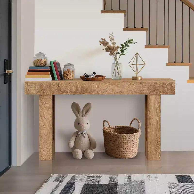 63 Rustic Farmhouse Console Table Tavolo da divano in legno con venature a taglio di coltello e ripiano aperto (per soggiorno/ingresso/corridoio)