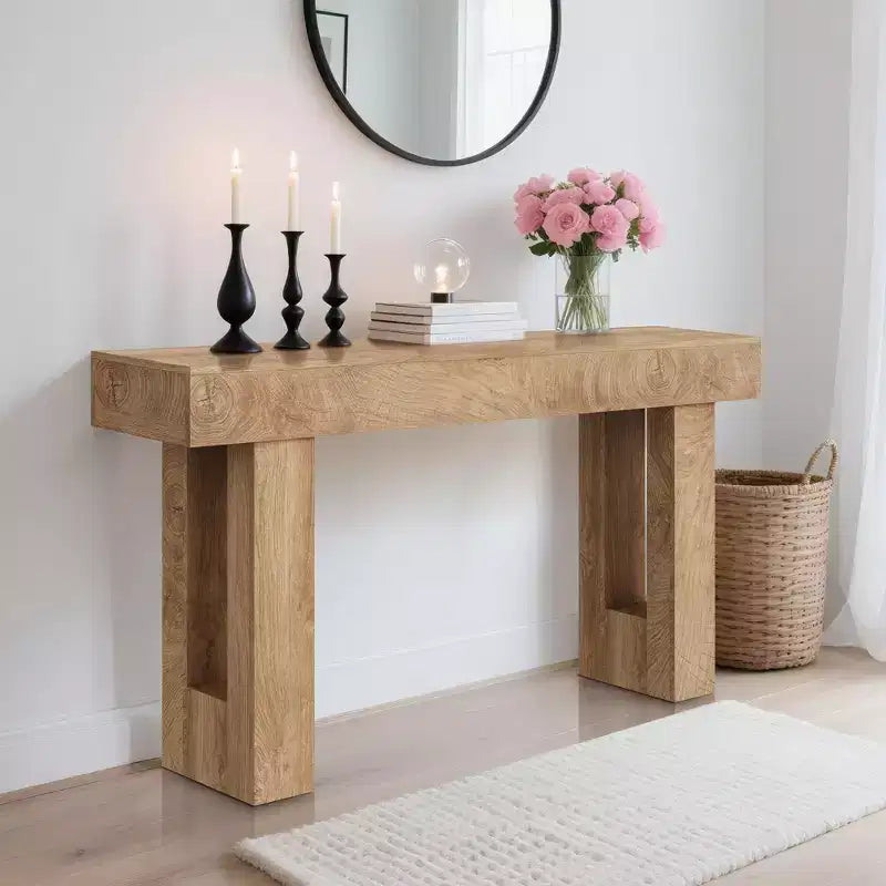 63 Rustic Farmhouse Console Table Tavolo da divano in legno con venature a taglio di coltello e ripiano aperto (per soggiorno/ingresso/corridoio)