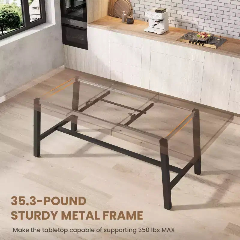 Tavolo da Pranzo Allungabile, Tavolo da Pranzo Rettangolare Industriale, Struttura in Metallo, per Sala da Pranzo, Cucina