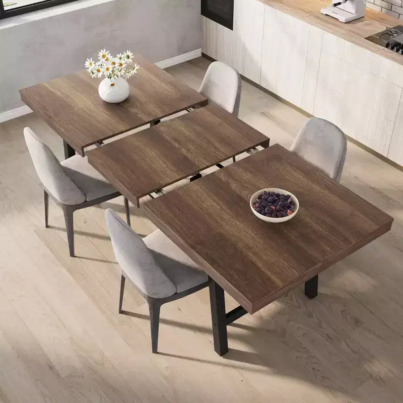 Tavolo da Pranzo Allungabile, Tavolo da Pranzo Rettangolare Industriale, Struttura in Metallo, per Sala da Pranzo, Cucina
