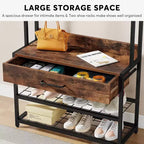 Albero da Ingresso 3-in-1 con Cassetto, Appendiabiti Industriale Vintage con Panchina Porta Scarpe e Mobiletto per Soggiorno, Camera da Letto, Marrone