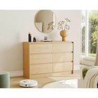 Cassettiera a 6 cassetti, cassettiera da fattoria da 120 cm con design senza maniglie, mobile contenitore in legno di rovere naturale per camera da letto e soggiorno, marrone