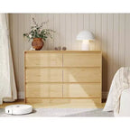Cassettiera a 6 cassetti, cassettiera da fattoria da 120 cm con design senza maniglie, mobile contenitore in legno di rovere naturale per camera da letto e soggiorno, marrone