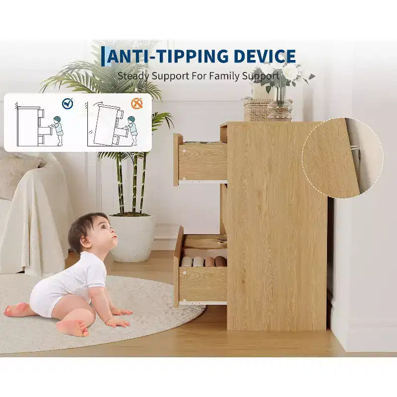 Cassettiera a 6 cassetti, cassettiera da fattoria da 120 cm con design senza maniglie, mobile contenitore in legno di rovere naturale per camera da letto e soggiorno, marrone