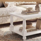 Tavolino da salotto rustico da 47" con gambe tornite in legno massello, tavolo centrale a 2 ripiani per soggiorno con contenitore