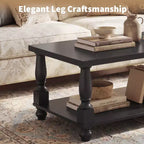 Tavolino da salotto rustico da 47" con gambe tornite in legno massello, tavolo centrale a 2 ripiani per soggiorno con contenitore