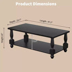 Tavolino da salotto rustico da 47" con gambe tornite in legno massello, tavolo centrale a 2 ripiani per soggiorno con contenitore