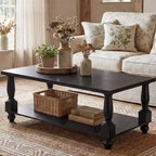 Besiost 47 Farmhouse Coffe Table with Solid Turned Legs, 2-Tier Living Room Center Table with Storage