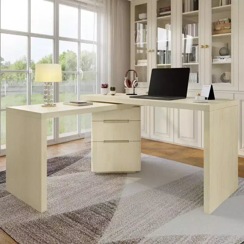 Scrivania direzionale a L girevole a 360° con 3 cassetti