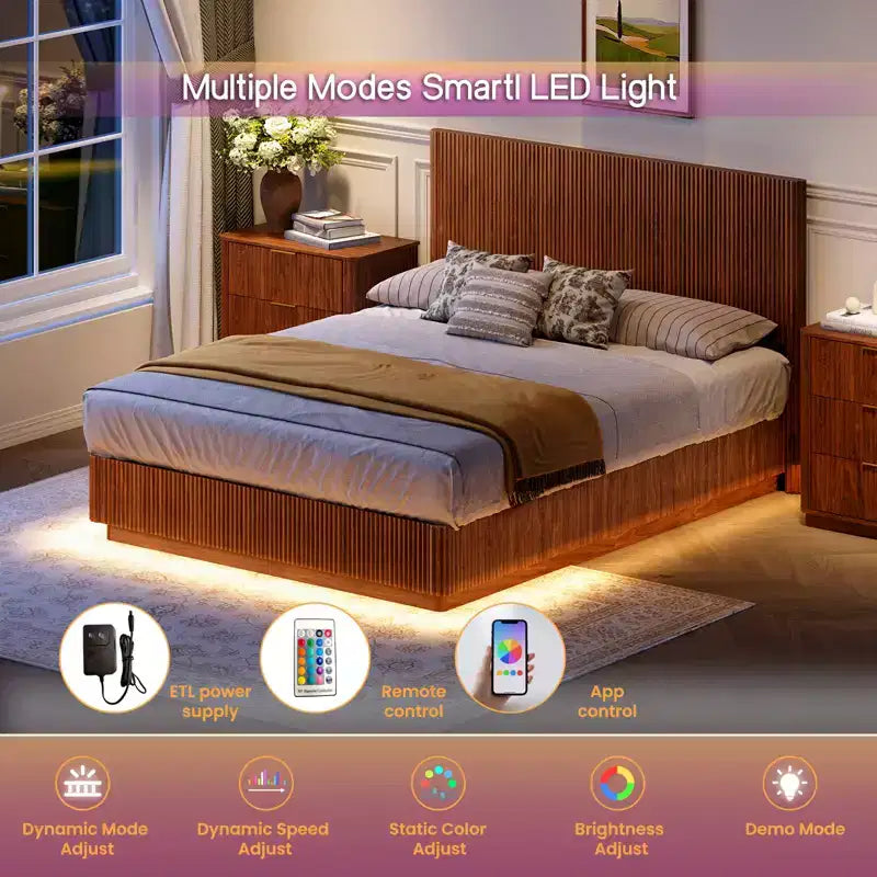 Struttura letto galleggiante a LED con supporto in metallo resistente