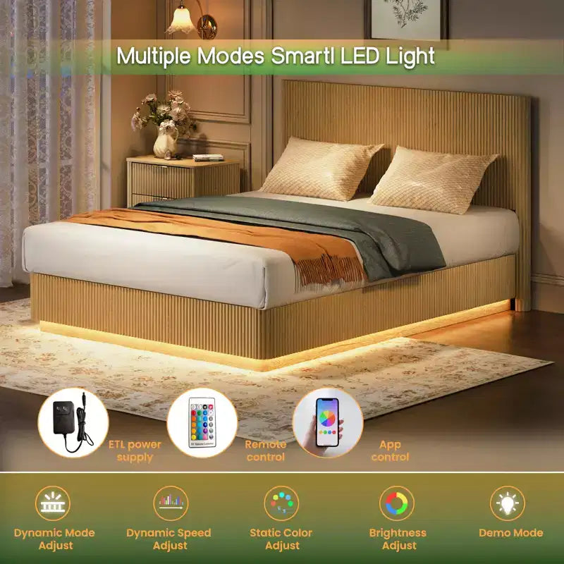 Struttura letto galleggiante a LED con supporto in metallo resistente
