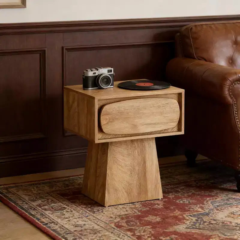 Tavolino moderno in legno con cassetto contenitore
