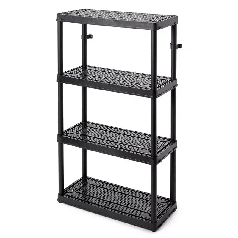 Gracious Living 4 Shelf Fixed Height Ventilated Medium Duty Storage Unit 14 x 32 x 54.5 Organizer System for Home, Garage, Basement, & Laundry, Black