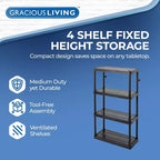 Scaffalatura a 4 ripiani a altezza fissa ventilata per impieghi medi 14 x 32 x 54.5 Sistema organizzativo per casa, garage, cantina e lavanderia, nero